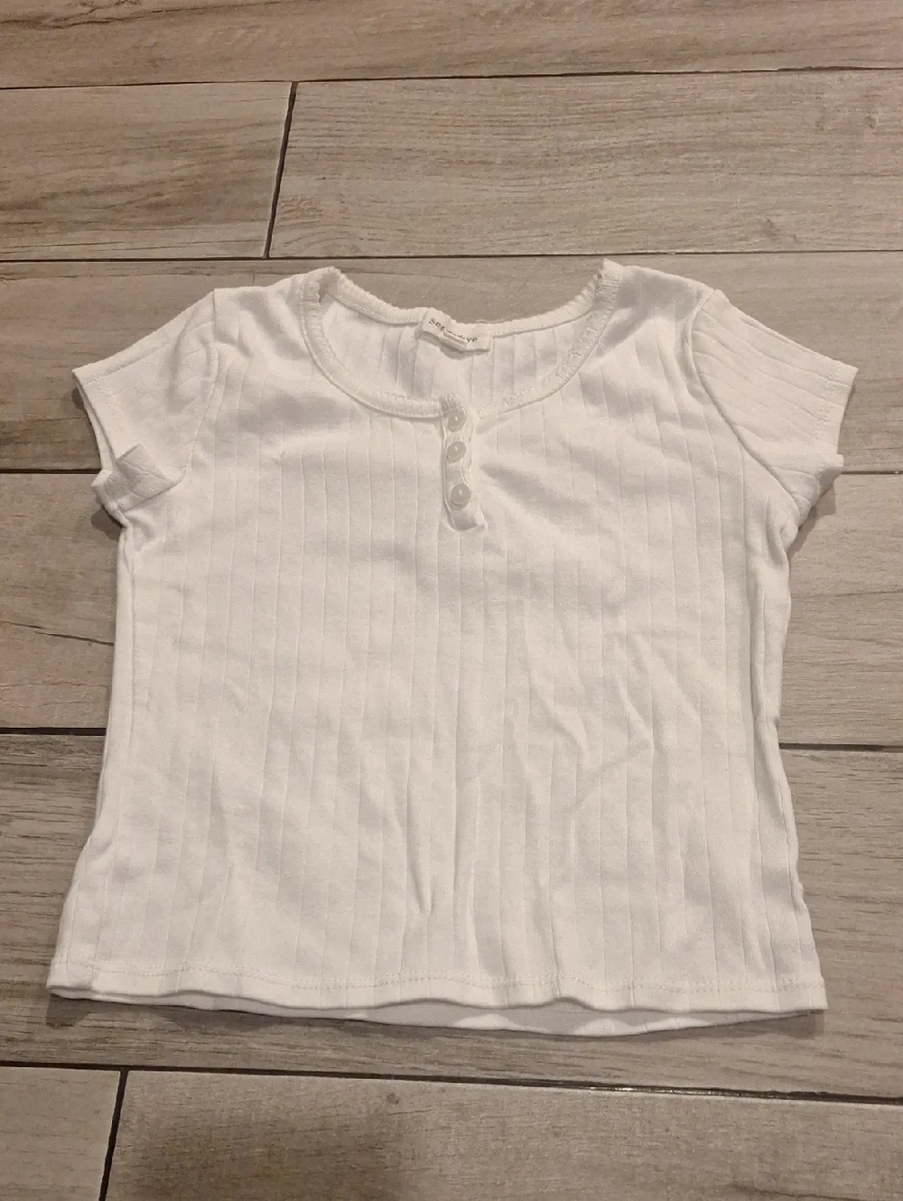 🍦Girls White Ribbed Short-Sleeve Henley Tee